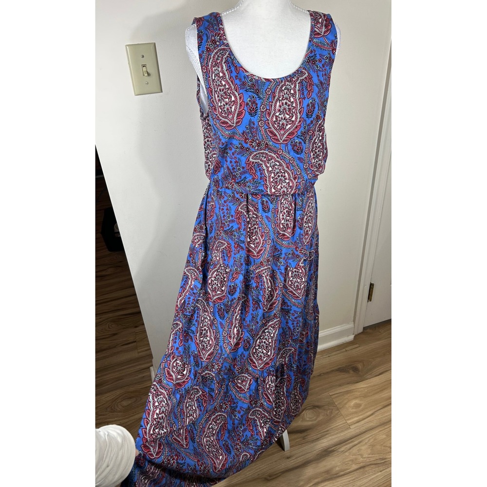 Talbots‎ Maxi Dress Sz L Paisley Sleeveless Tiered Cotton Modal NEW Americana
